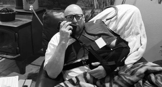 angel the owner in an arm sling